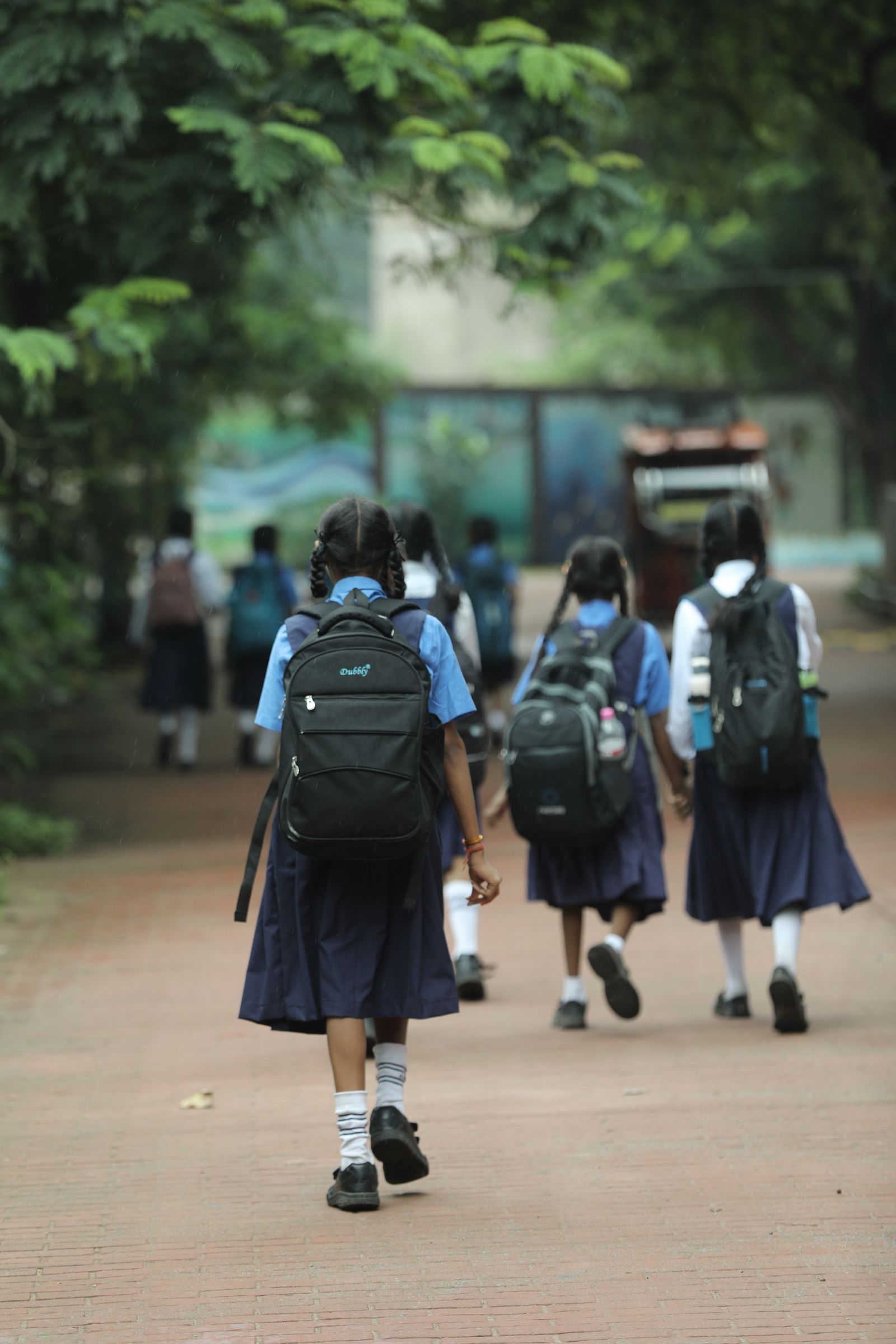 Students walking to class on an Indian school campus