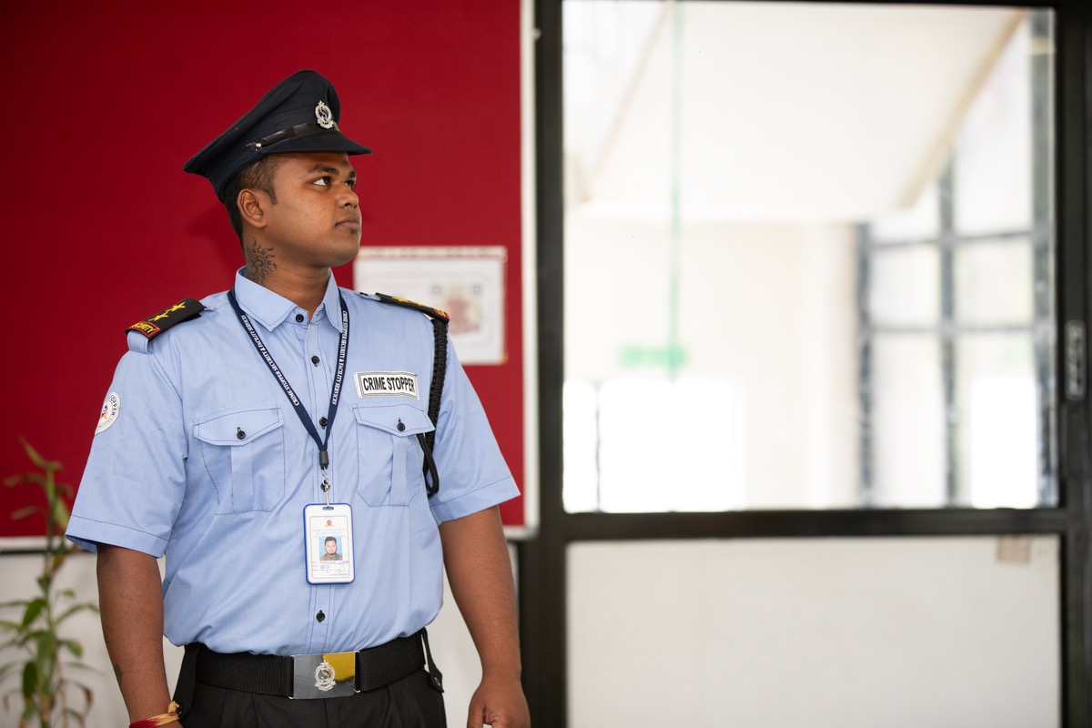 Uniformed security guard on duty